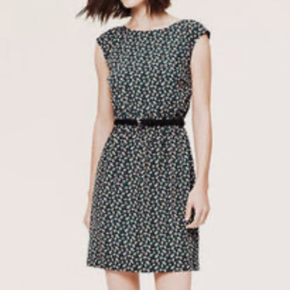 Ann Taylor LOFT Sleeveless Dress Leaf Print Lightweight Defined Waist Small